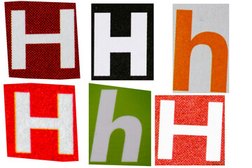 Letter h magazine cut out font, ransom letter, isolated collage elements for text alphabet, ransom...