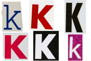 Letter k magazine cut out font, ransom letter, isolated collage elements for text alphabet, ransom note