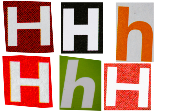 Letter h magazine cut out font, ransom letter, isolated collage elements for text alphabet, ransom note
