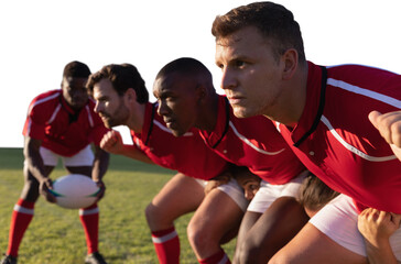 Diverse rugby players on field