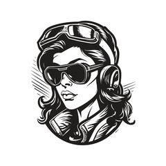 Plakat badass biker girl, logo concept black and white color, hand drawn illustration