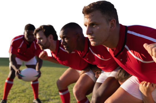 Diverse rugby players on field