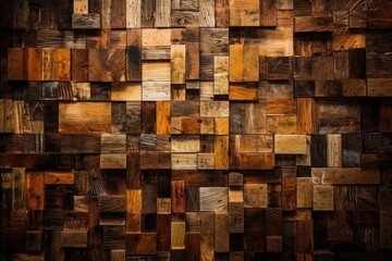 wooden wall made up of various types of wood. Generative AI