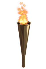 Flaming torch over white background
