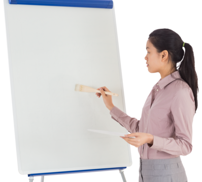 Businesswoman painting on an easel - Powered by Adobe