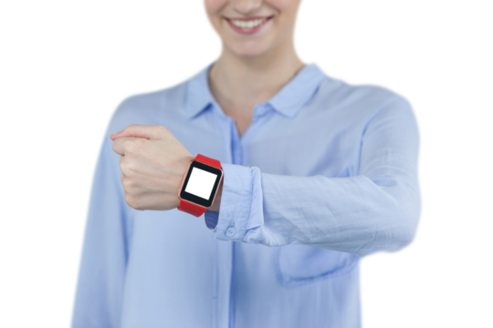 Businesswoman wearing smartwatch