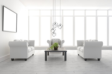Digitally generated interior of white modern living room