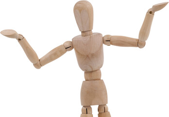 3d image of wooden figurine with arms raised