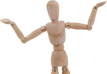 3d image of wooden figurine with arms raised