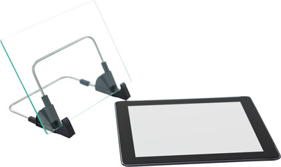 Digital tablet and tempered glass on white background