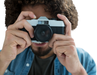 Close up of man photographing with camera 