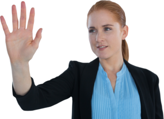 Confident businesswoman using imaginary interface