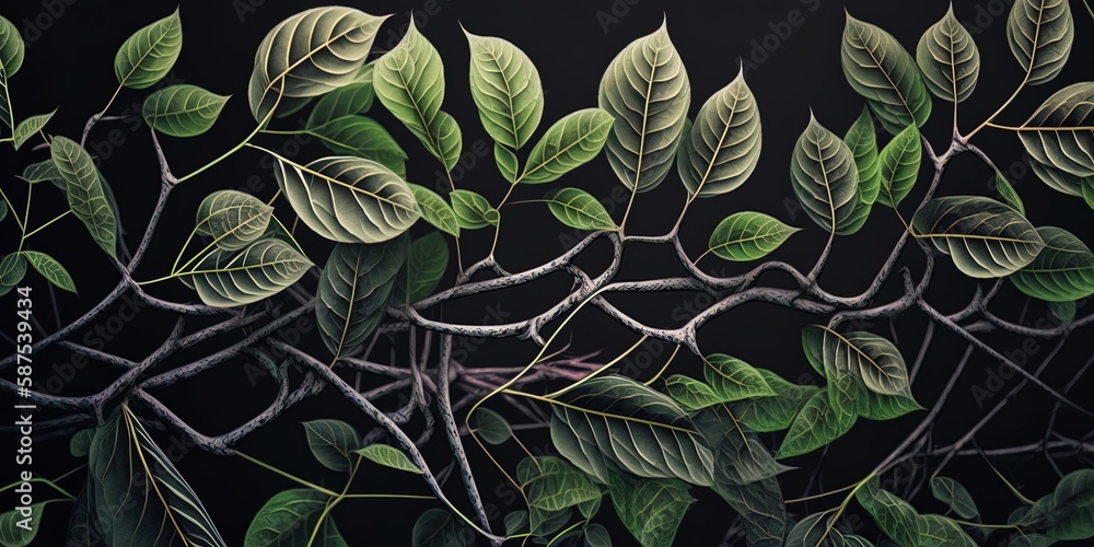 Poster close-up of leafy branches generative ai