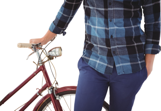 Mid section of hipster with bicycle - Powered by Adobe