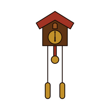 recommend clip art: cuckoo clock with filled outline style. showing six o' clock. isolated on white background. vector illustration.