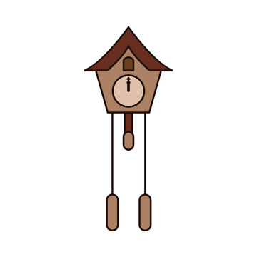 recommend clip art: cuckoo clock in filled outline style. showing twelve o' clock. isolated on white background. vector illustration.