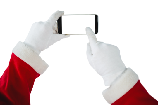 Hands of Santa Claus using mobile phone - Powered by Adobe