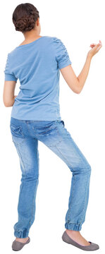 Pretty brunette playing air guitar