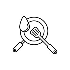 Frying pan with spatula line icon