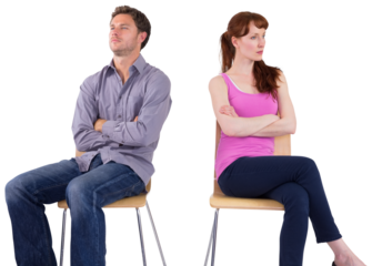 Sitting couple ignoring each other