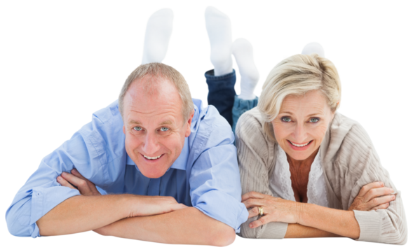 Happy mature couple lying and smiling