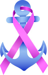 Graphic image of anchor with breast cancer awareness ribbon