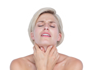 Pretty blonde suffering from throat pain 