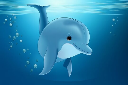 cartoon dolphin child jumping playing in the sea