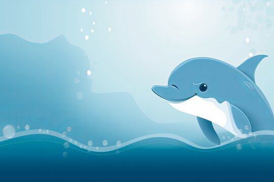 cartoon dolphin child jumping playing in the sea