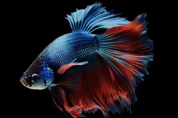 Fototapeta premium Blue and red betta fish is on a black background.