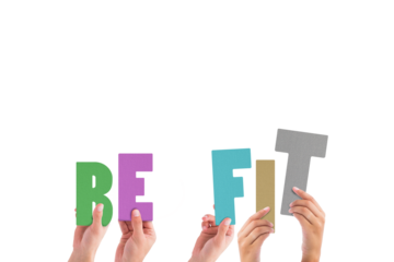 Colorful alphabet spelling be fit held up by people