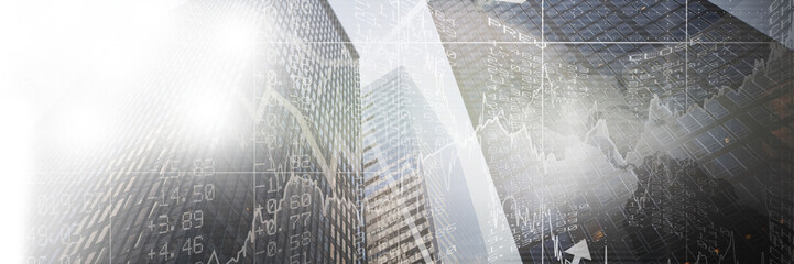 Double exposure of office buildings and graph