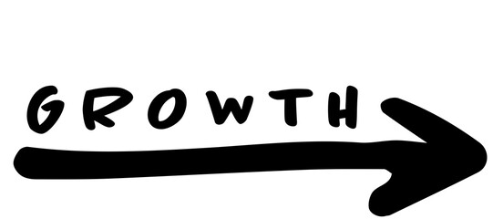 Growth text with arrow symbol against white backgroound