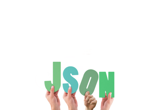 Colorful alphabet spelling JSON held up by people  - Powered by Adobe