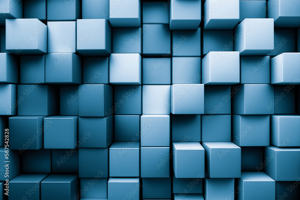 Poster abstract background of cube blocks wall stacking blue design for cubic wallpaper background . admira
