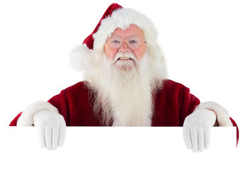 Naklejka premium Santa looks over a sign