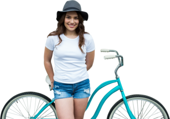 Portrait of smiling woman with bicycle