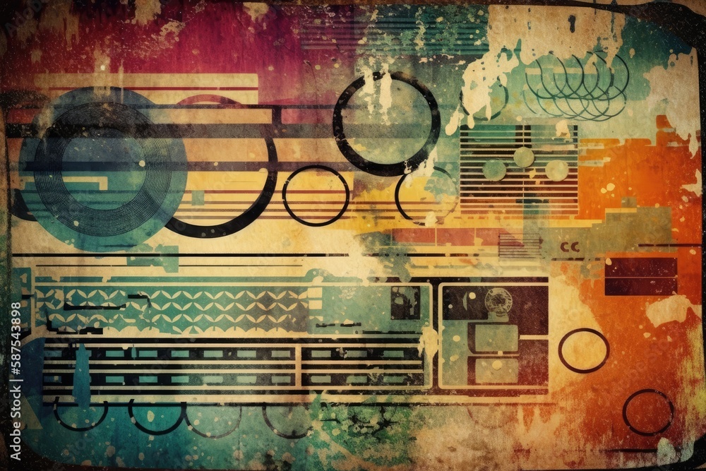 Poster chaotic collection of grungy objects and textures. generative ai