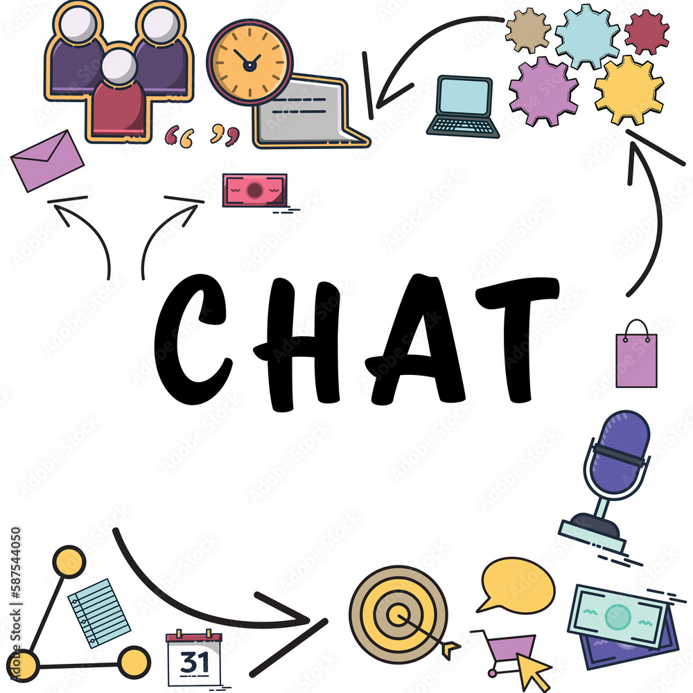 Poster chat text surrounded by various web icons