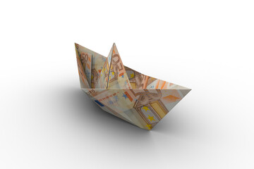 Paper boat made from fifty euro 