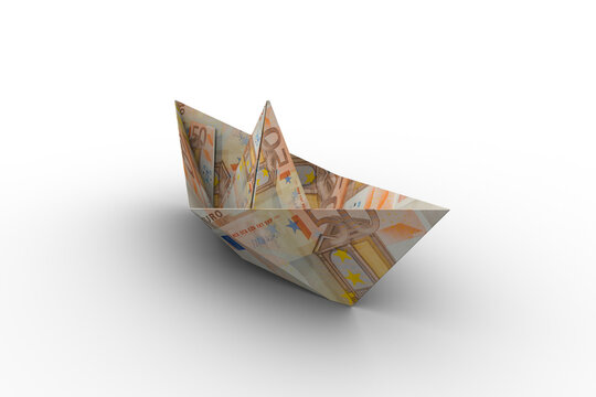 Fototapeta Paper boat made from fifty euro 