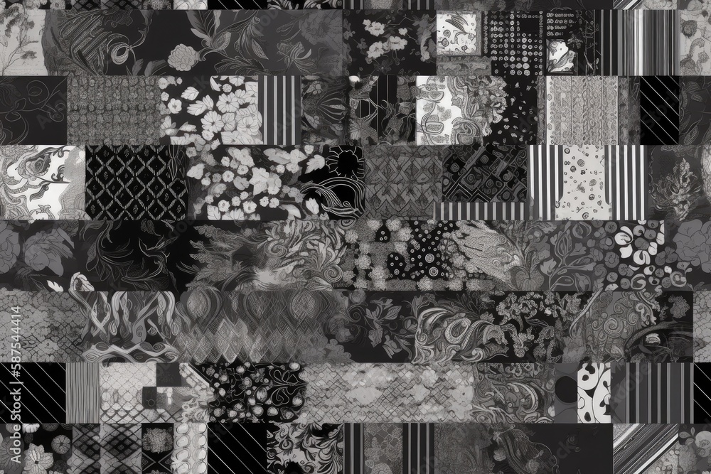 Poster patchwork quilt in black and white. generative ai