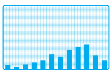 Computer graphic image of blue bar graph on paper