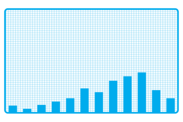 Computer graphic image of blue bar graph on paper