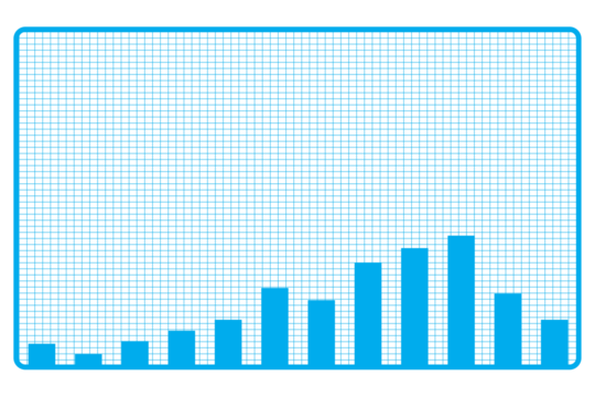 Computer graphic image of blue bar graph on paper