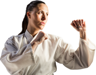 Female fighter performing karate stance