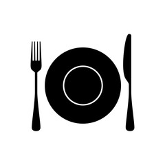 Spoon, forks, knife, plate isolated vector icon ilustration