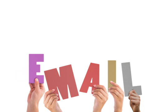 Colorful alphabet spelling email held up by people 