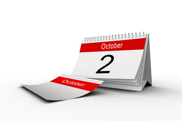 Calendar showing date of 2nd October