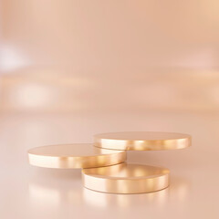 Gold podium product advertising stage background platform, empty luxury pedestal exhibition scene and blank template design stand on golden presentation studio display backdrop showcase. 3d render